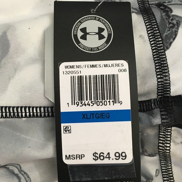 Under Armour Women HeatGear Training Crop Tight 1320551-008 Black White Size XL - Picture 8 of 11